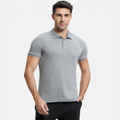JOCKEY Solid Men Polo Neck Grey T-Shirt