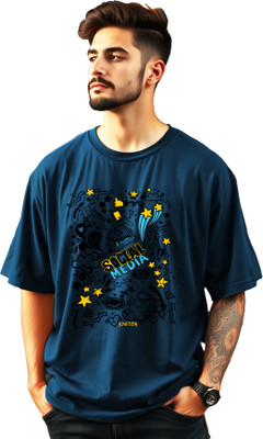 AUSK Printed Men Round Neck Dark Blue T-Shirt