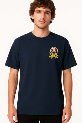 LARRY & EVA Graphic Print, Solid Men Round Neck Blue T-Shirt