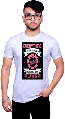 KRYONIX Printed Men Polo Neck White T-Shirt