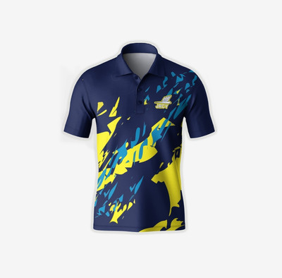 JRCY Printed Men Polo Neck Navy Blue, Blue, Yellow T-Shirt
