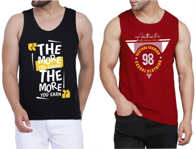 WOOSTRO Printed Men Scoop Neck Black, Maroon T-Shirt