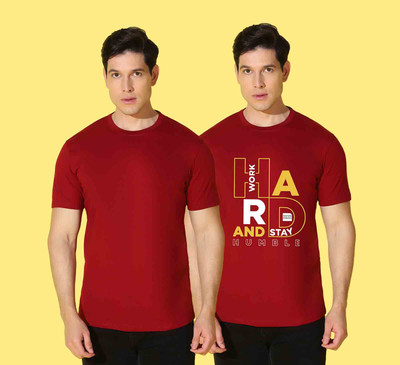 WOOSTRO Printed Men Round Neck Red T-Shirt