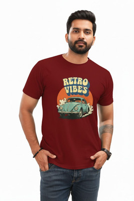 DEHCY Graphic Print Men Crew Neck Maroon T-Shirt