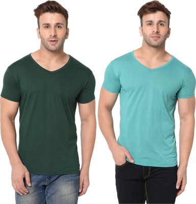 Tresna Trending Solid Men V Neck Dark Green, Light Green T-Shirt