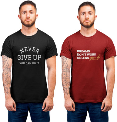 Stylewill Typography Men Round Neck Black, Maroon T-Shirt
