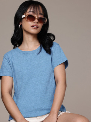 Moda Rapido Solid Women Round Neck Blue T-Shirt