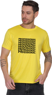 Dazzle Graphic Print Men Round Neck Yellow T-Shirt