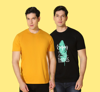 WOOSTRO Printed, Solid Men Round Neck Multicolor T-Shirt