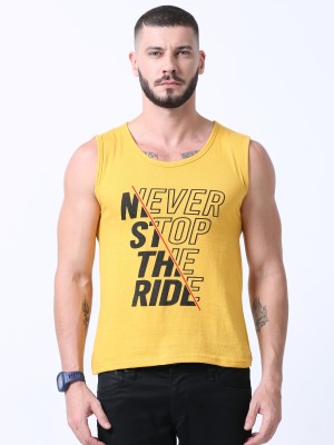 Wafaa Printed, Typography Men Round Neck Yellow T-Shirt