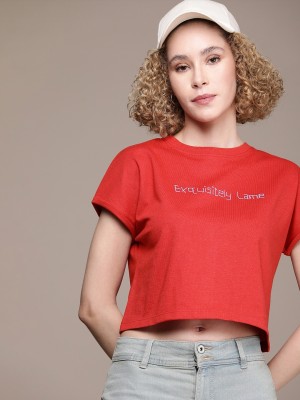 Roadster Typography Women Round Neck Red T-Shirt