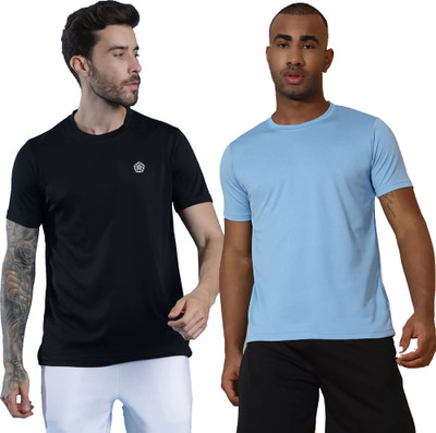 Adorbs Trend Solid Men Round Neck Black, Light Blue T-Shirt