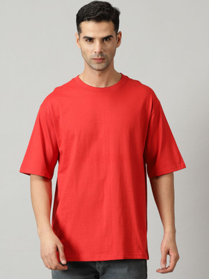 HAMBERG Solid Men Round Neck Red T-Shirt