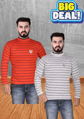 Tiki Tees Striped Men Round Neck Multicolor T-Shirt