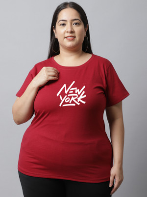 UnaOne Typography Women Round Neck Maroon T-Shirt