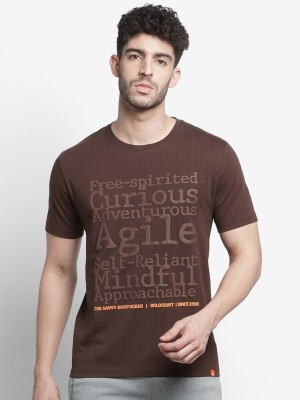 Wildcraft Typography Men Round Neck Brown T-Shirt