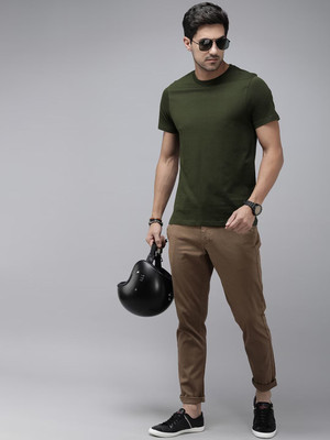 RULEDBYSUN Solid Men Round Neck Green T-Shirt
