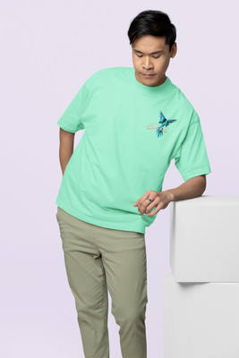 HouseOfCommon Printed Men Round Neck Light Green T-Shirt