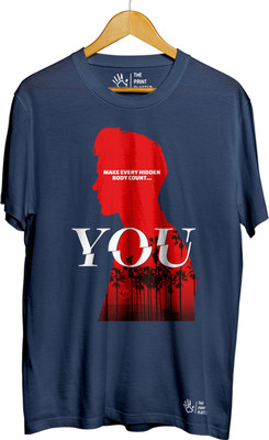 THE PRINT PLATTER Graphic Print Men Round Neck Navy Blue T-Shirt