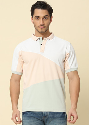 DOGMAN Colorblock Men Polo Neck White, Light Green, Pink T-Shirt
