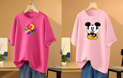 RAPTUROUS Printed Women Round Neck Pink T-Shirt