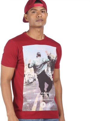 FLYING MACHINE Graphic Print Men Round Neck Maroon T-Shirt