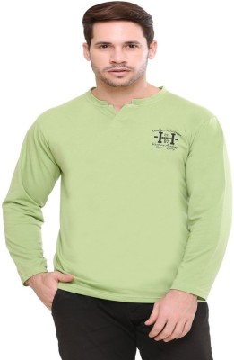 HVBK Printed Men Henley Neck Green T-Shirt