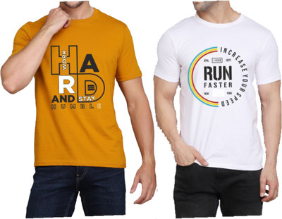 WOOSTRO Graphic Print Men Round Neck White, Yellow T-Shirt
