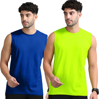 Jangoboy Solid Men Round Neck Dark Blue, Green T-Shirt