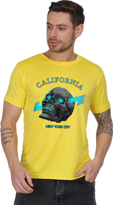 AZAADGARMENT Printed Men Round Neck Reversible Yellow T-Shirt
