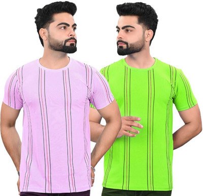 KASPY Striped Men Round Neck Multicolor T-Shirt