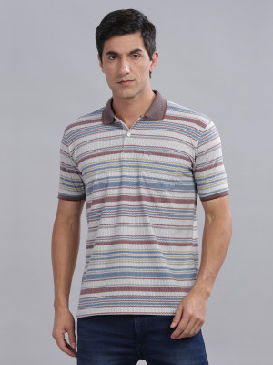 WEXFORD Striped Men Polo Neck Maroon T-Shirt