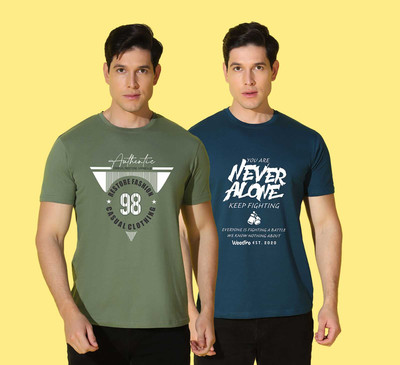 WOOSTRO Typography Men Round Neck Dark Blue, Green T-Shirt