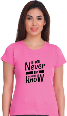Hadwin Printed Women Round Neck Pink T-Shirt
