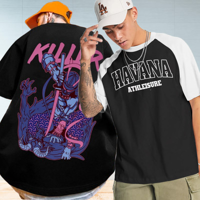 Jump Cuts Printed Men Round Neck Reversible Multicolor T-Shirt