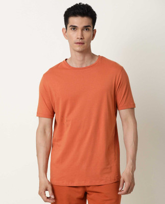 RARE RABBIT Solid Men Round Neck Orange T-Shirt