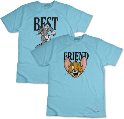 THE PRINT PLATTER Typography Couple Round Neck Light Blue T-Shirt
