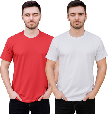 KEOTI Solid Men Round Neck Red, White T-Shirt