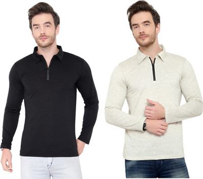 JB Jangoboy Solid Men Polo Neck Black, Grey T-Shirt