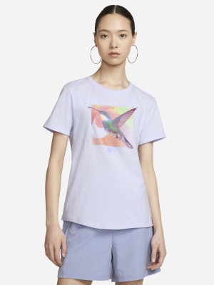 NIKE Graphic Print, Printed Women Round Neck Blue T-Shirt