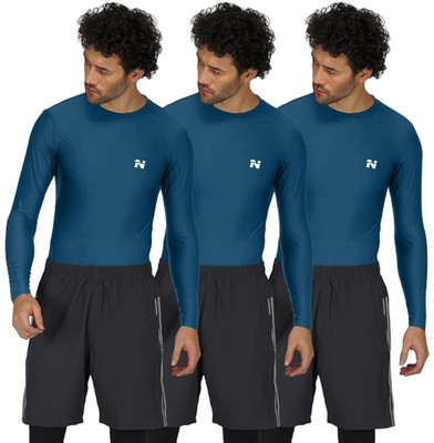 NINQ Solid Men Round Neck Blue T-Shirt