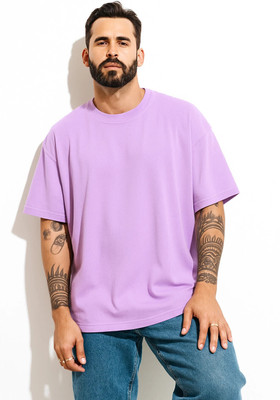 Urbanvibesss Solid Men Round Neck Purple T-Shirt