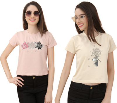 vfesta Typography Women Round Neck Beige T-Shirt