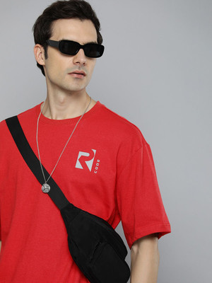 R.Code by The Roadster Life Co. Solid Men Round Neck Red T-Shirt