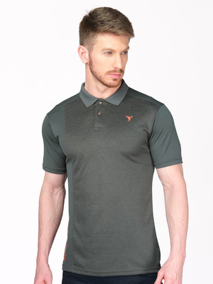 TECHNOSPORT Solid Men Polo Neck Green T-Shirt