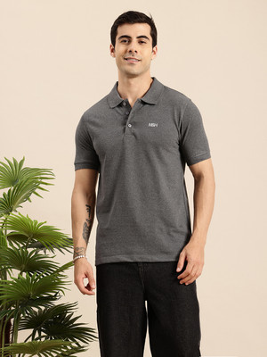 Mast & Harbour Solid Men Round Neck Grey T-Shirt