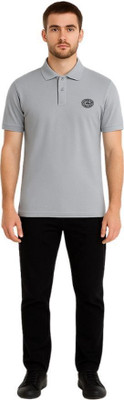 Humburg Solid Men Polo Neck Grey T-Shirt