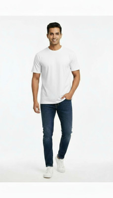 Estixx Solid Men Round Neck White T-Shirt