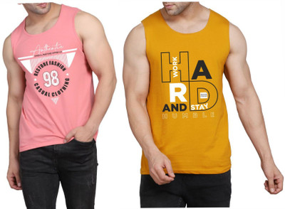WOOSTRO Printed Men Scoop Neck Pink, Brown T-Shirt