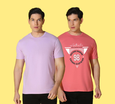 WOOSTRO Solid, Printed Men Round Neck Multicolor T-Shirt